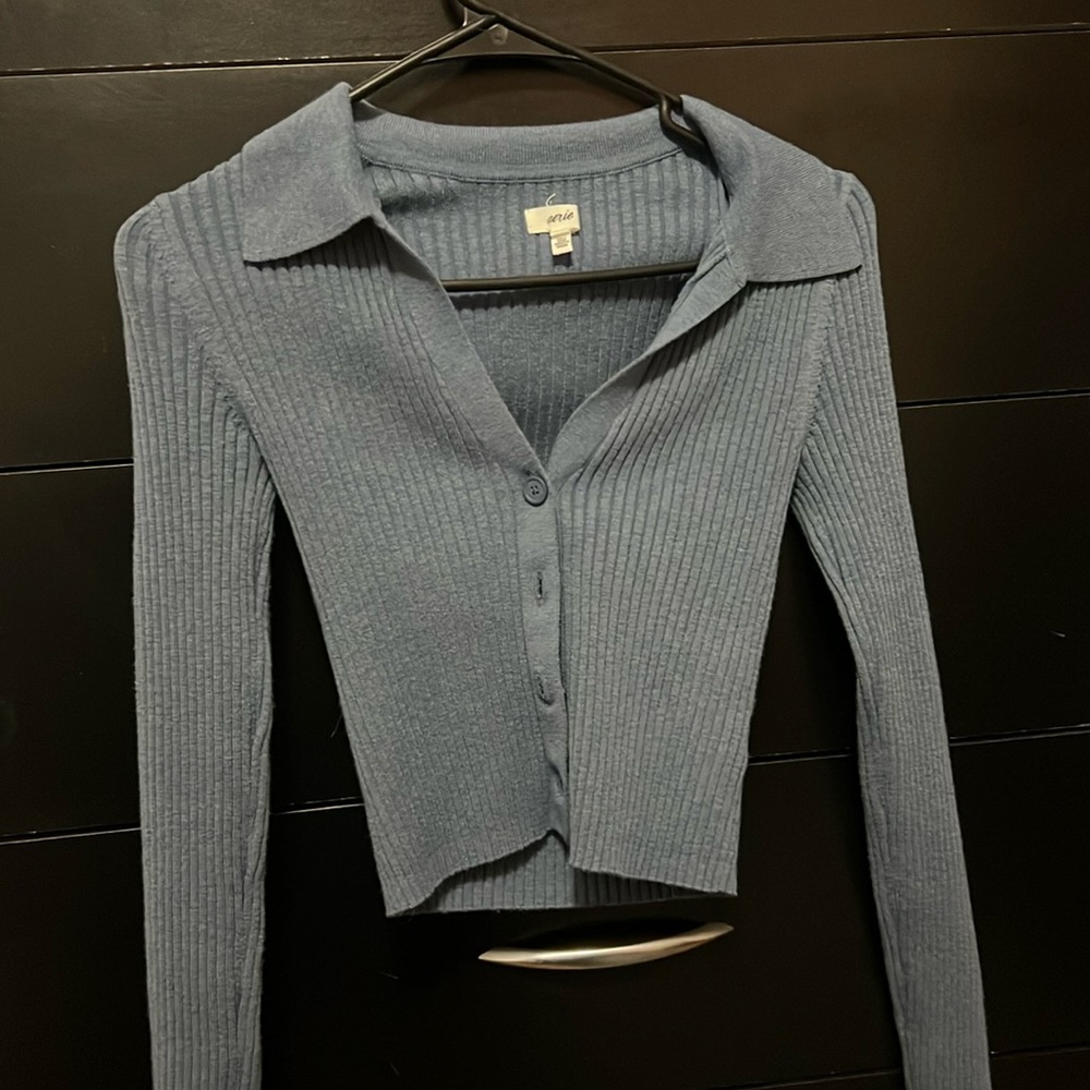 Aerie Ribbed Collared Button Up